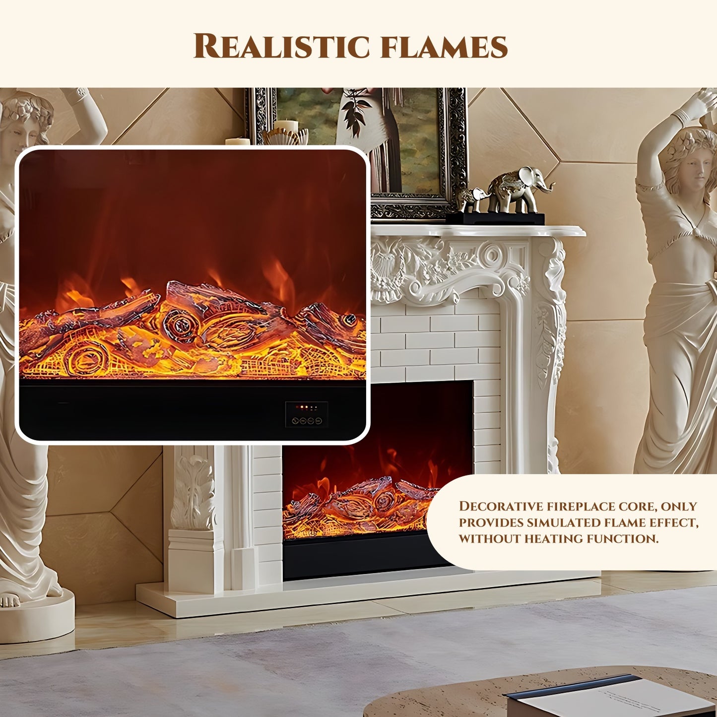 59'' European Electric Fireplace with Mantel & Real Flame Effect and Remote Control