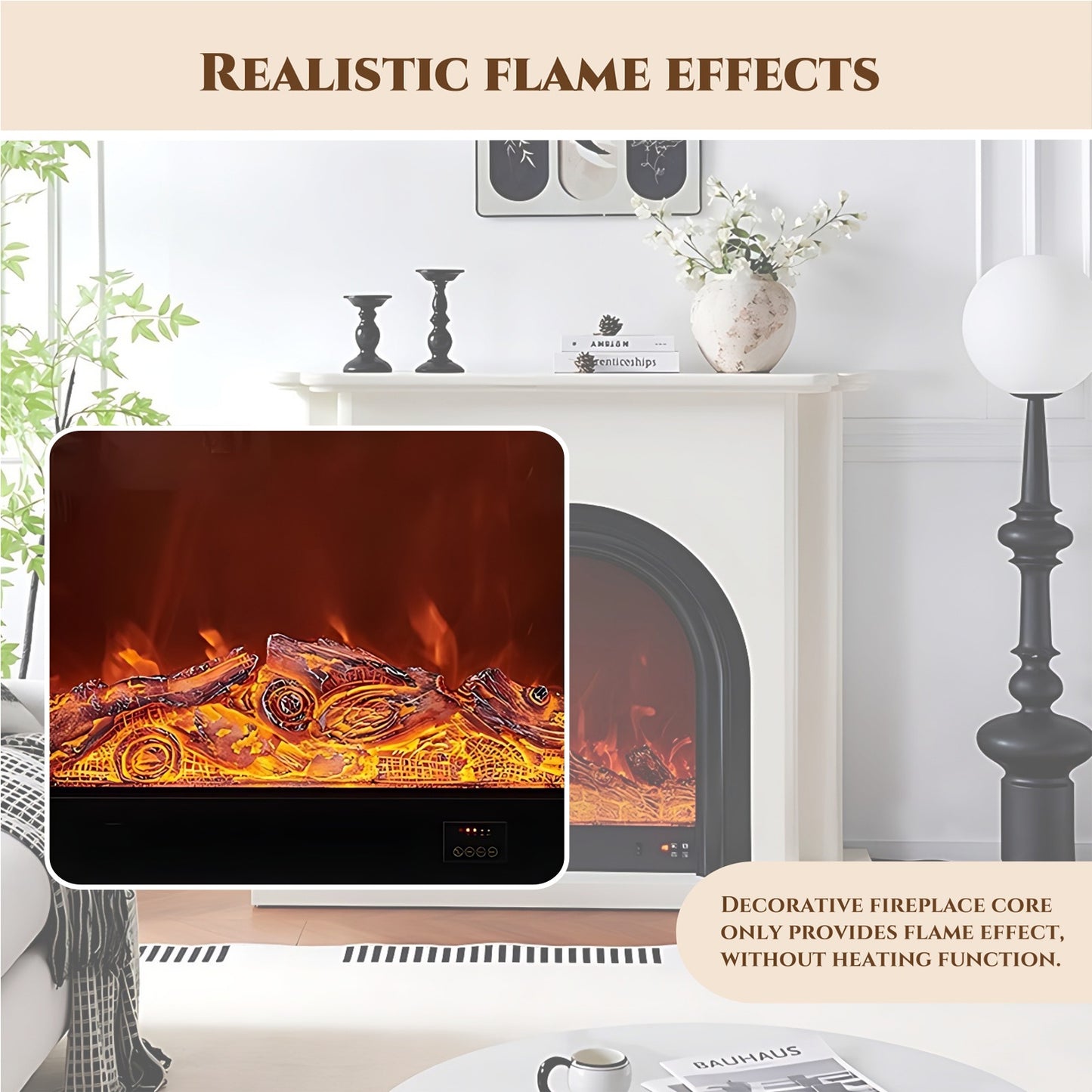 51'' Electric Fireplace with Mantel & Arched Door and 3D Real Flame Effect