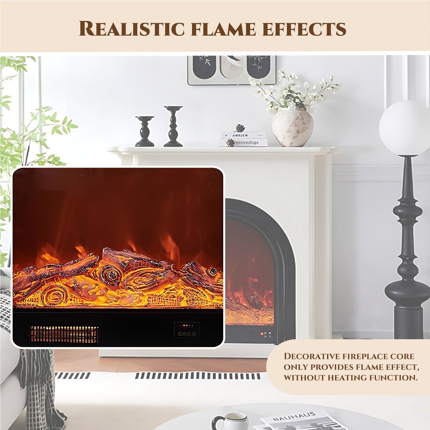 51'' Electric Fireplace with Mantel & Arched Door and 3D Real Flame Effect