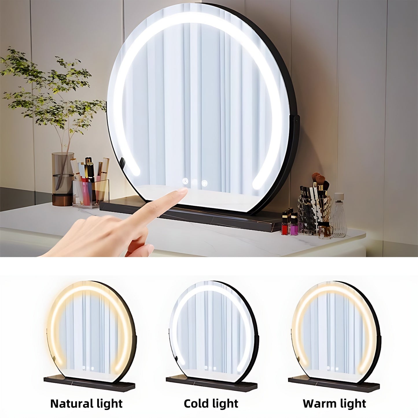 32''-47'' Makeup Vanity with LED Ambient Light and Stool & Mirror