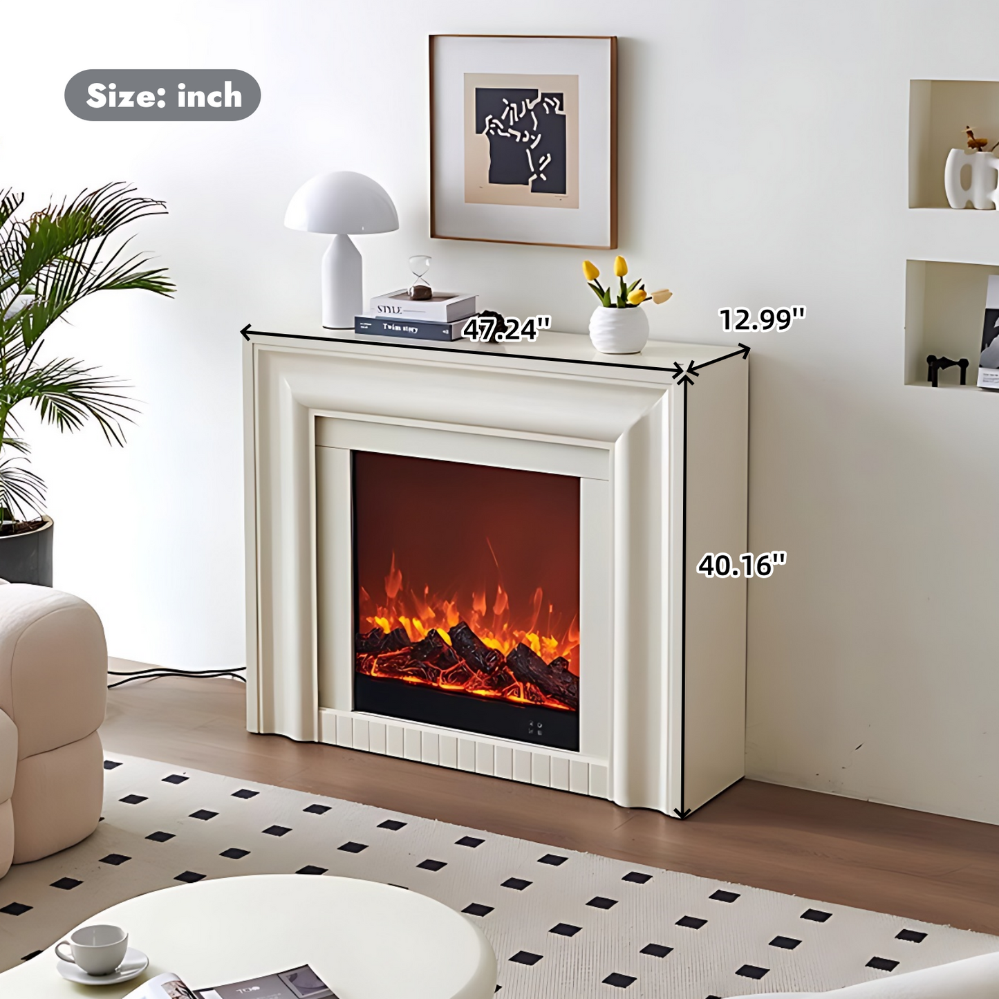 47'' Electric Fireplace with Mantel & LED Ambient Light and 3D Real Flame Effect