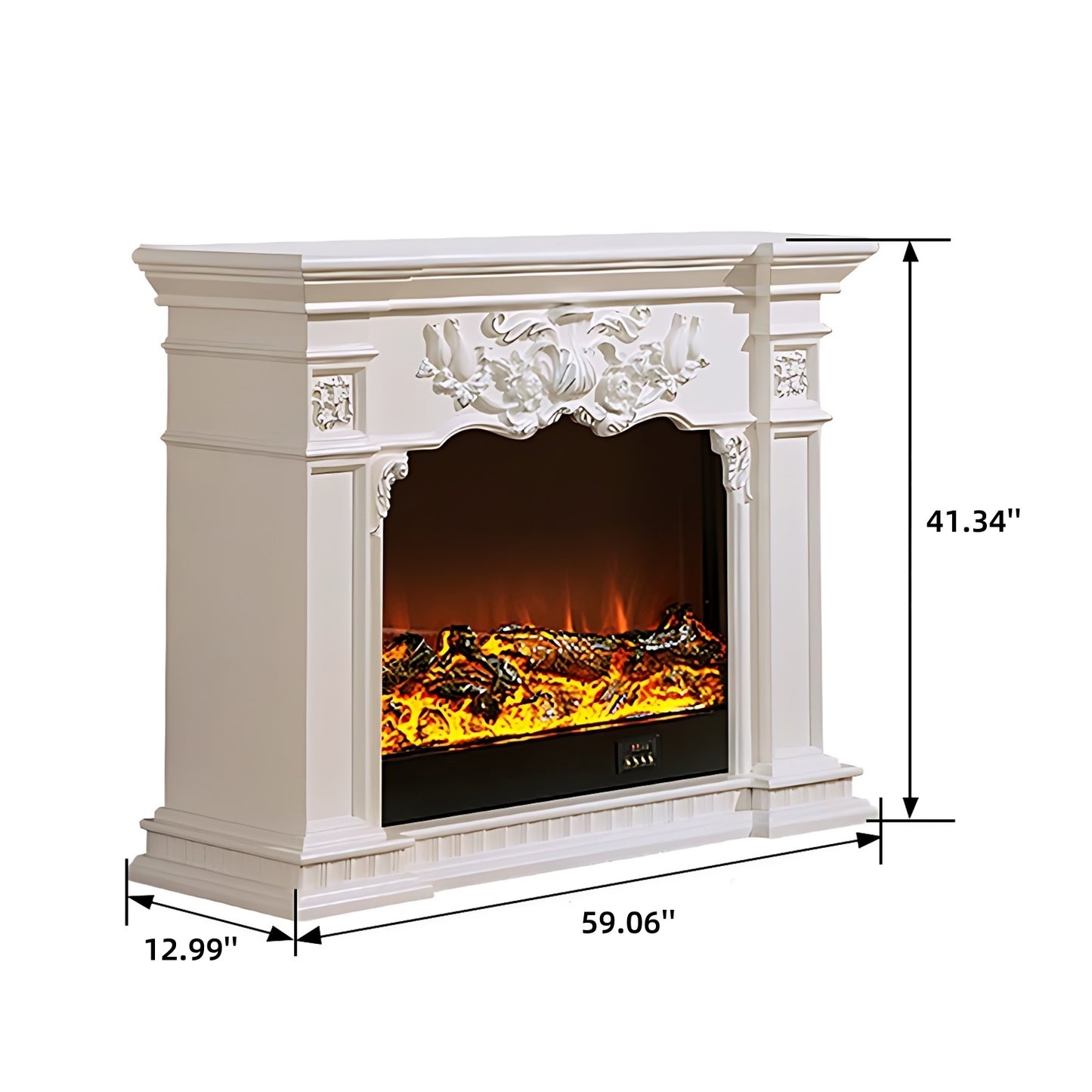 39''-59'' Electric Fireplace with Mantel & 3D Real Flame Effect and Carving