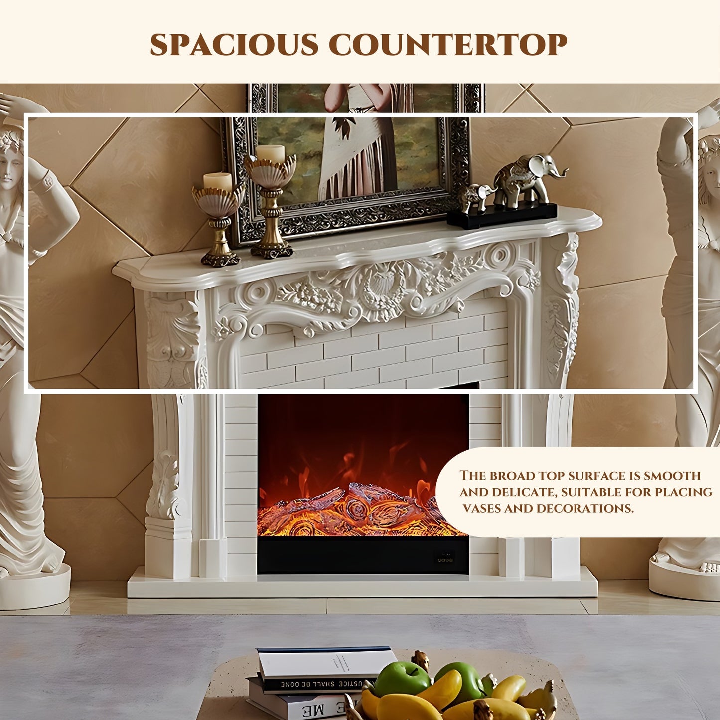 59'' European Electric Fireplace with Mantel & Real Flame Effect and Remote Control