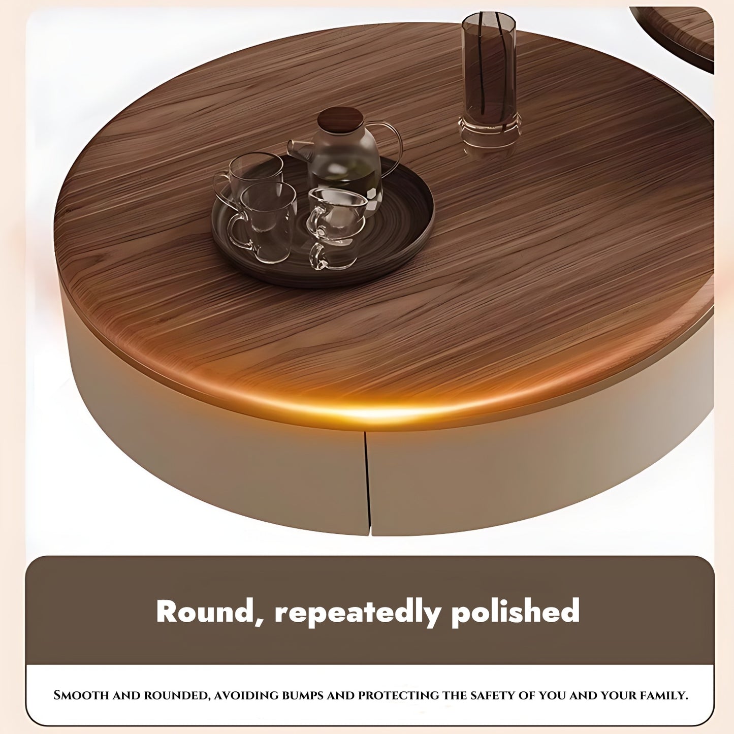 32''-35'' Round Coffee Table Set of 2,Walnut Grain Countertop Center Table