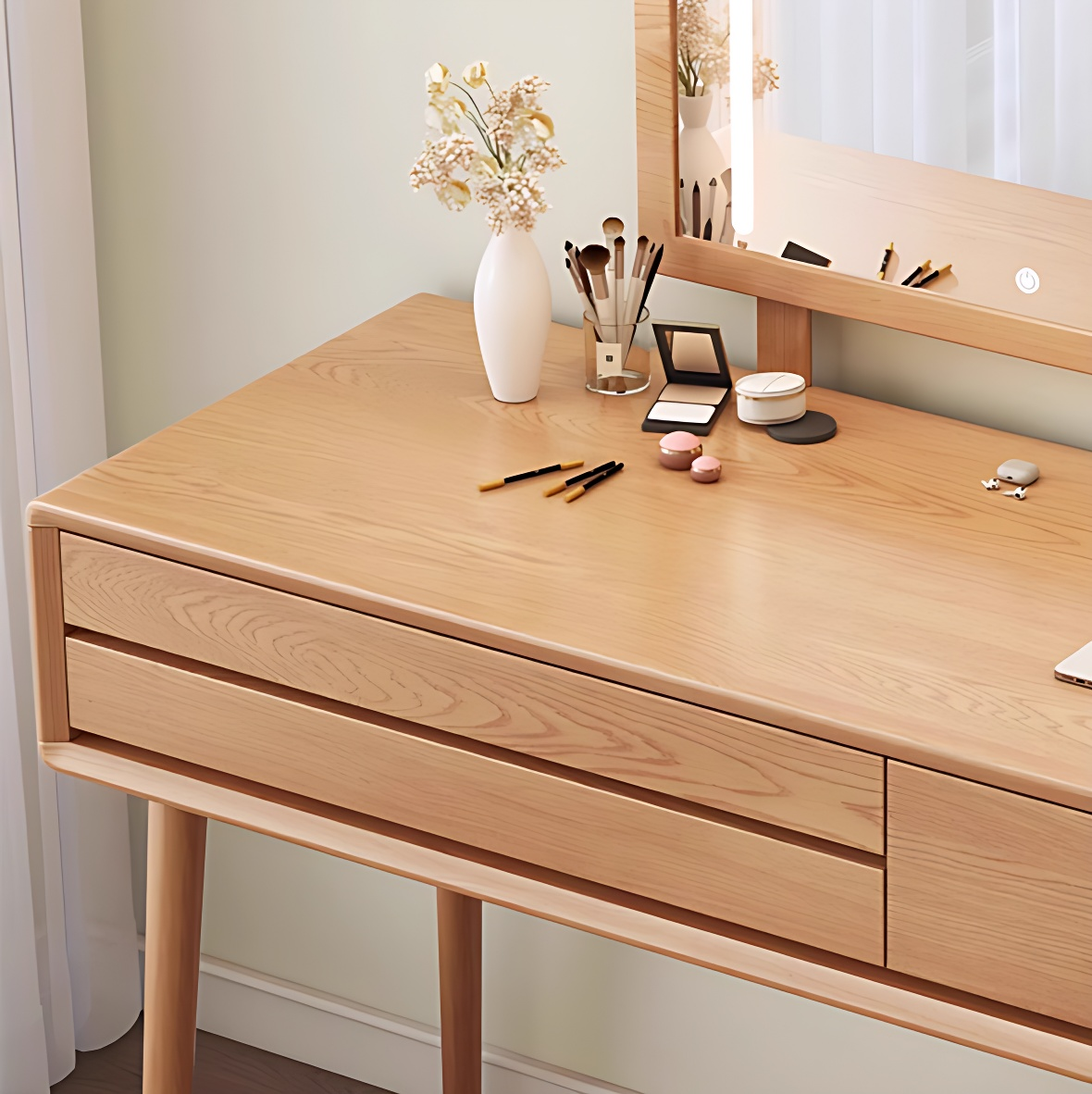 32''-39'' Solid Wood Makeup Vanity Desk Large Smart Mirror and stool,for Bedroom