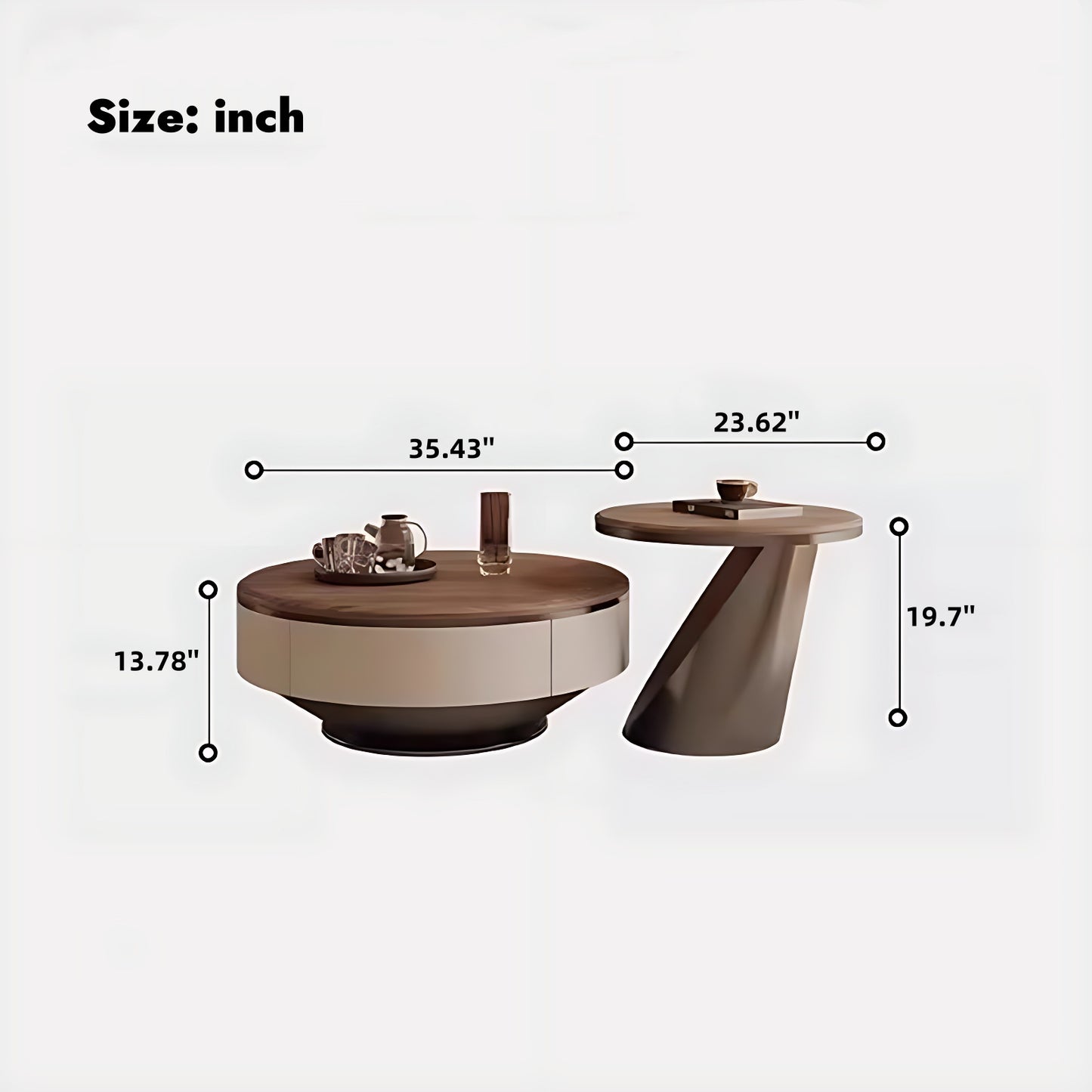 32''-35'' Round Coffee Table Set of 2,Walnut Grain Countertop Center Table