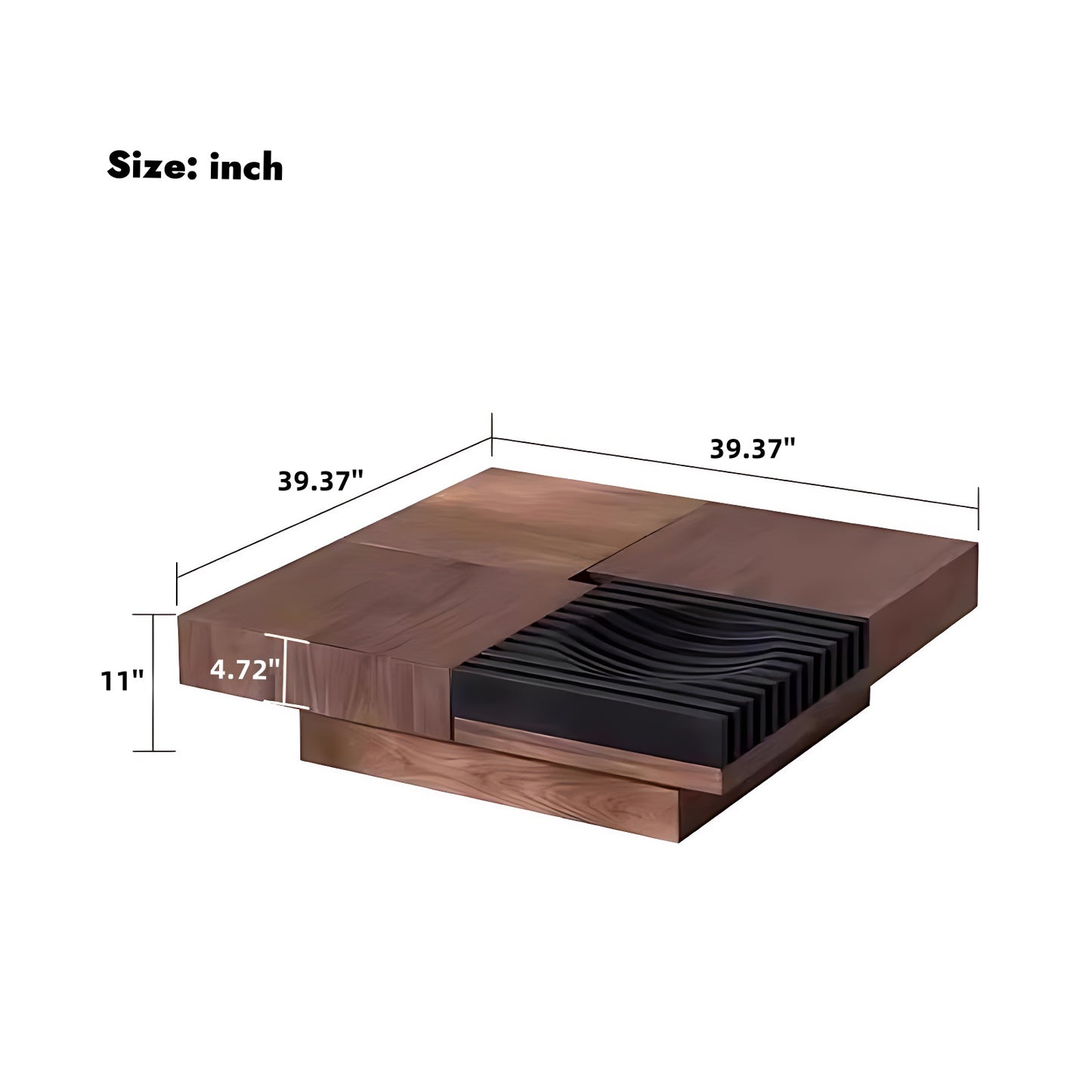 39''-47'' Scalable Coffee Table with Baking Paint Fruit Tray,Walnut Wood
