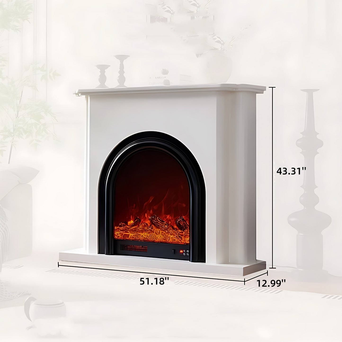 51'' Electric Fireplace with Mantel & Arched Door and 3D Real Flame Effect