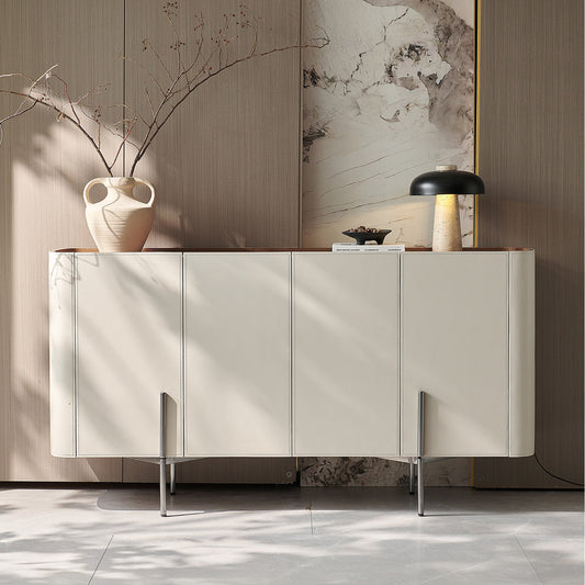 63''-71'' Leather Sideboard Buffet Cabinet with Storage,Solid Wood,Metal Legs