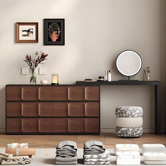 47'' Makeup Vanity with Walnut Veneer & Smart LED Mirror and Stool for Bedroom,Retro