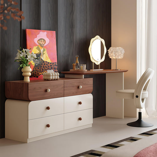 47'' Vanity Set with Walnut Veneer Top and Stool & Smart LED Lights Mirror for Bedroom
