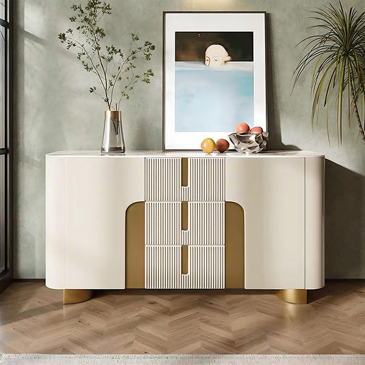 47''-59'' Sideboard Buffet Cabinet with Quartz Slab Countertop,Stainless Steel