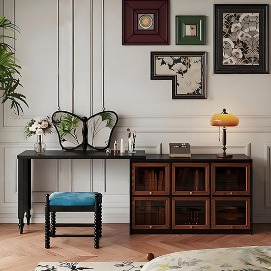 47''Vanity Set with Butterfly Mirror and Stool & 6 glass Flip up Cabinet Doors,Mid Century