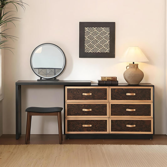 47''Mid Century Vanity Desk with Smart LED Lights Mirror and Stool,Retro