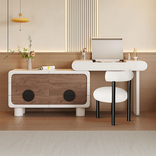 32''-47'' Makeup Vanity with Flip up Mirror and Walnut veneer & Stool for Bedroom