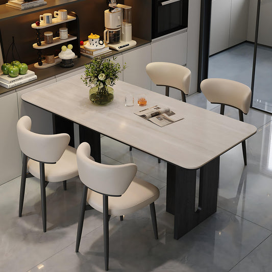55''-71''Sintered Stone Dining Table with 4 Chairs & Ash Wood Legs for Kitchen