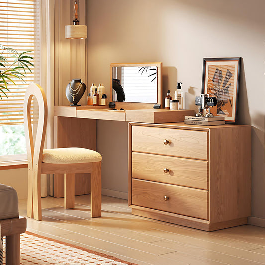39''-47'' Vanity Desk with Flip up Mirror and Stool,Solid Wood Mid Century Makeup Vanity