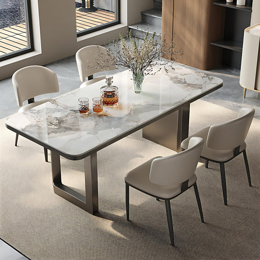 55''-71''Sintered Stone Dining Table with 4 Chairs & Stainless steel Legs for 6-8 peoples