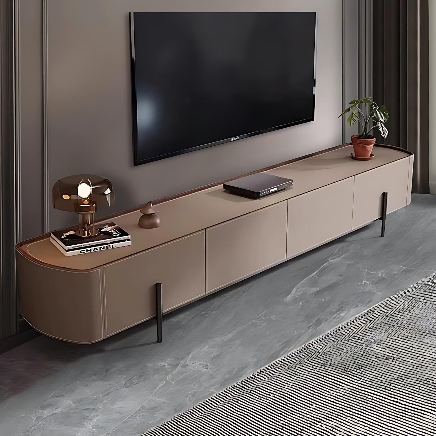 71''-94'' Leather TV Stand with 4 Storage Cabinets,Solid Wood Entertainment Center