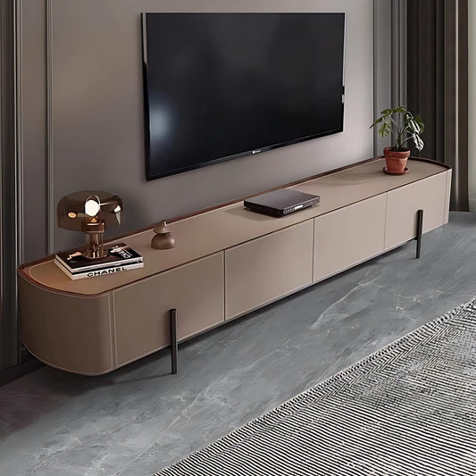 71''-94'' Leather TV Stand with 4 Storage Cabinets,Solid Wood Entertainment Center