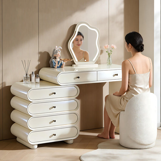 39'' Makeup Vanity with Smart LED Light Mirror and Stool,White,Baking Paint