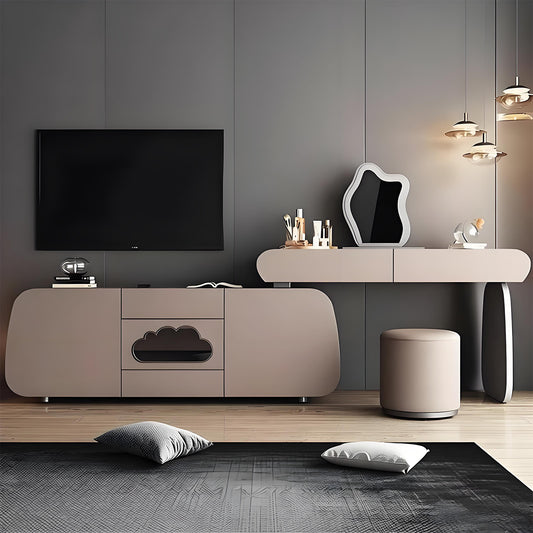 47''&63''Leather Makeup Vanity with Smart LED Light Mirror and Stool,Cloud Shaped Glass