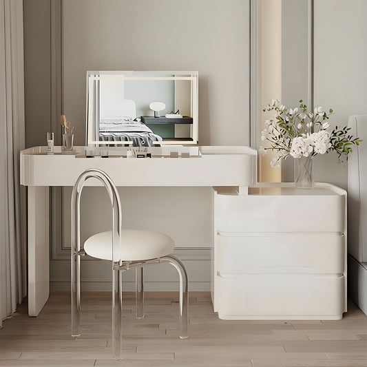 32''-47'' Vanity Desk with Flip up LED Lights Mirror and Stool,Baking Paint & Solid Wood