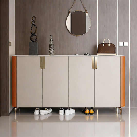 47''-71'' Leather Shoe Cabinet with Rock Slab Countertop & Stainless Steel Legs