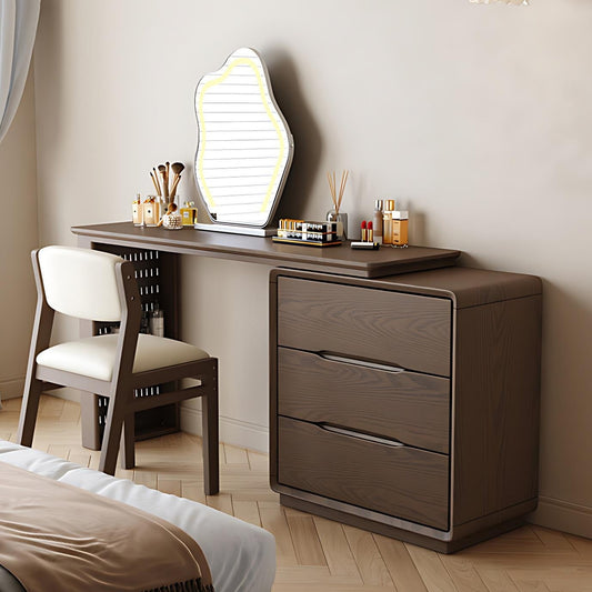 47''Vanity Set with Stool and Smart LED Light Mirror,Walnut Veneer & Storage Table Leg