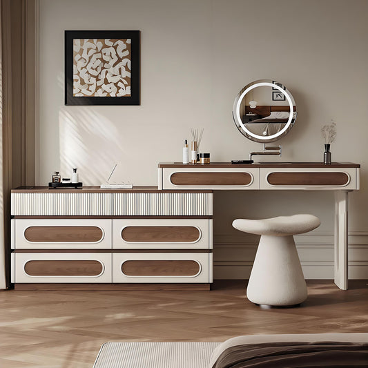 39''-47'' Vanity Set with Tempered Glass Top and LED Ambient Light & Mirror,Stool