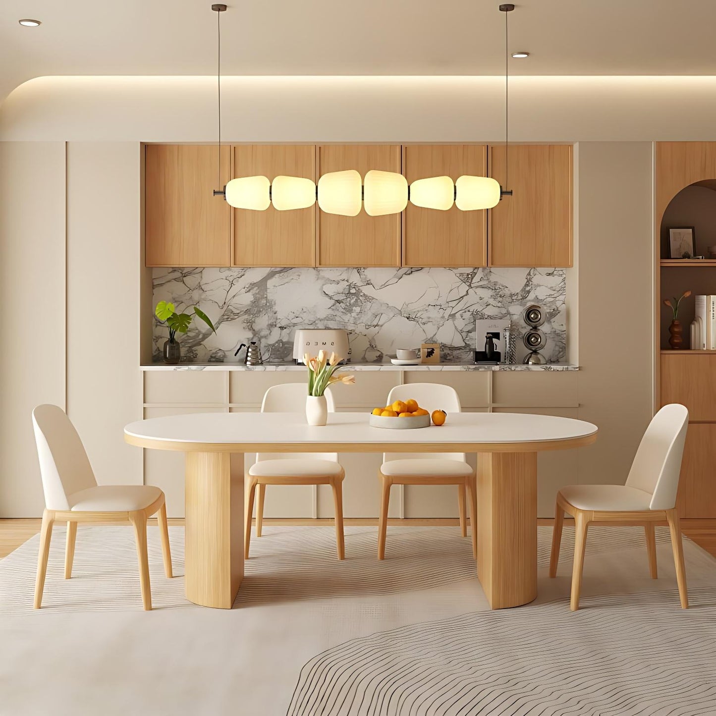 55''-79''Oval Dining Table with 4 Chairs & Rock Slab Top,Solid Wood Legs for 6-8 peoples