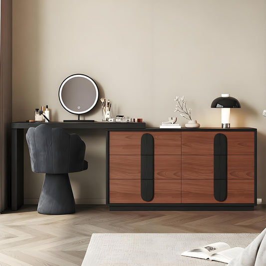 47'' Mid Century Makeup Vanity with Stool and Smart LED Lights Mirror & Walnut Veneer