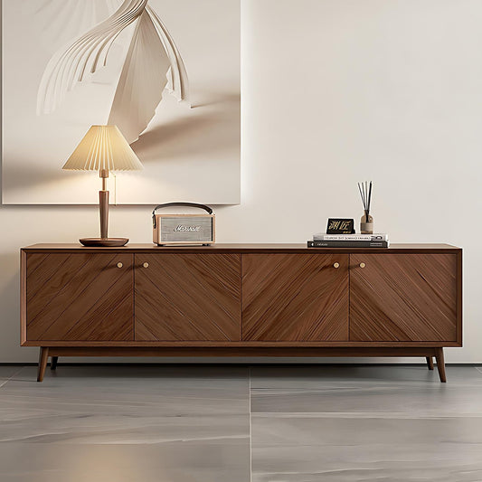 71''-87'' Solid Wood TV Stand,Walnut Splicing Design,Mid Century Console Table