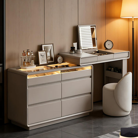 47''Vanity Set with Tempered Glass Top and LED Ambient Light,Flip up Smart Mirror & Stool