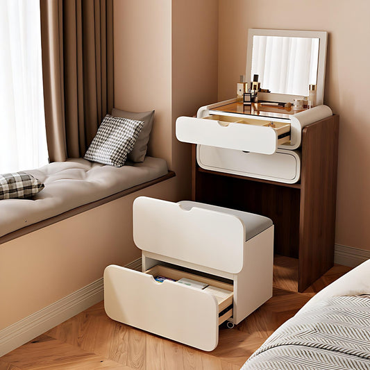 19.7'' Makeup Vanity with Flip up Mirror and Storage Stool,Glass Top & Leather Finish