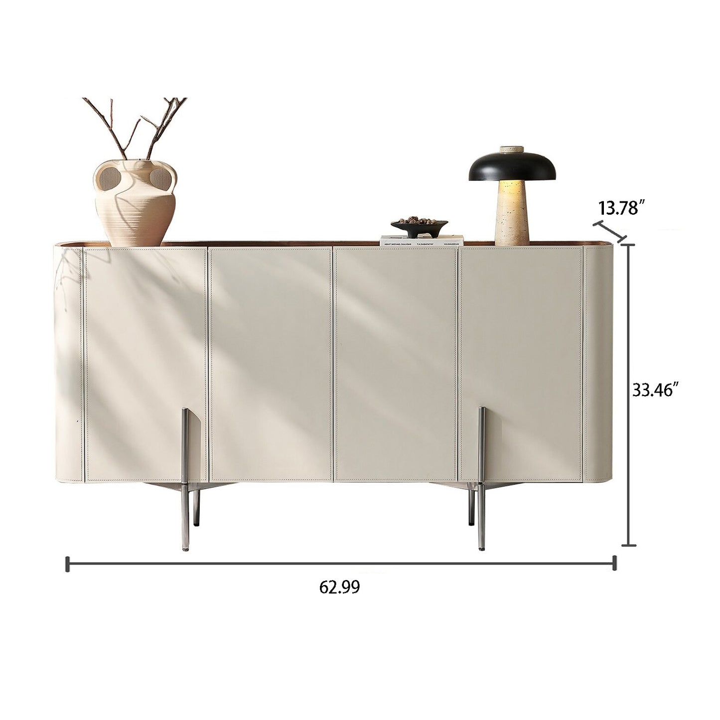 63''-71'' Leather Sideboard Buffet Cabinet with Storage,Solid Wood,Metal Legs