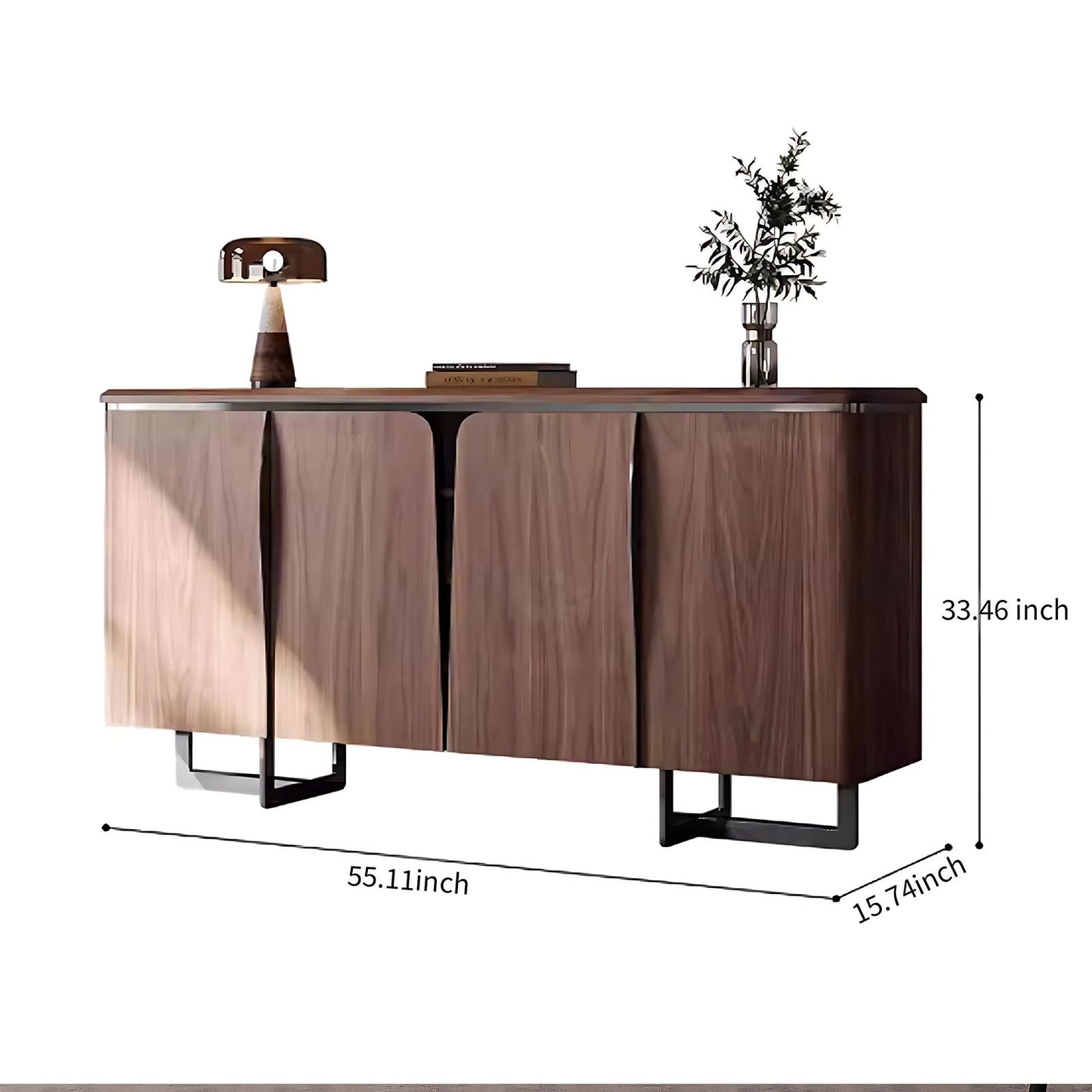 55''-63'' Mid Century Sideboard Buffet Cabinet with Storage,Walnut Veneer
