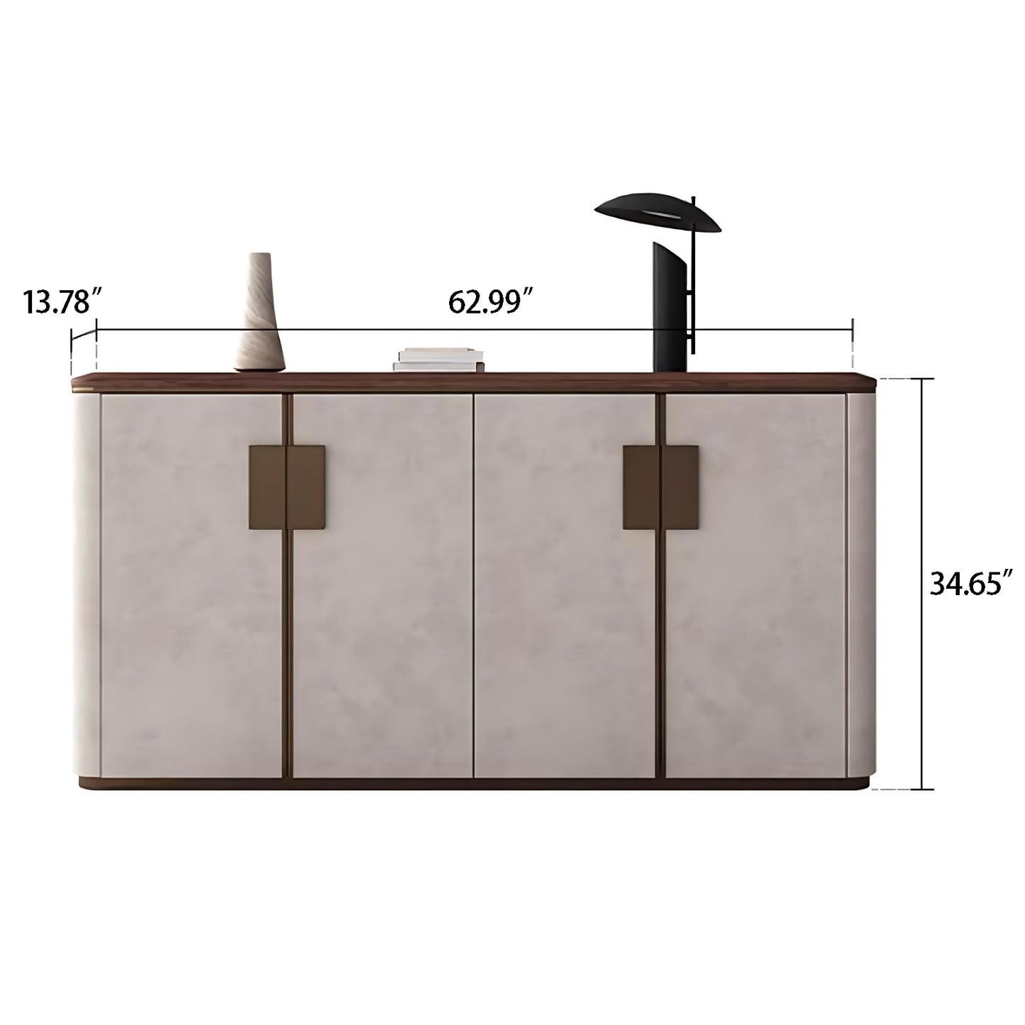 55''-71'' Leather Sideboards with Walnut Veneer Top and Metal Handle