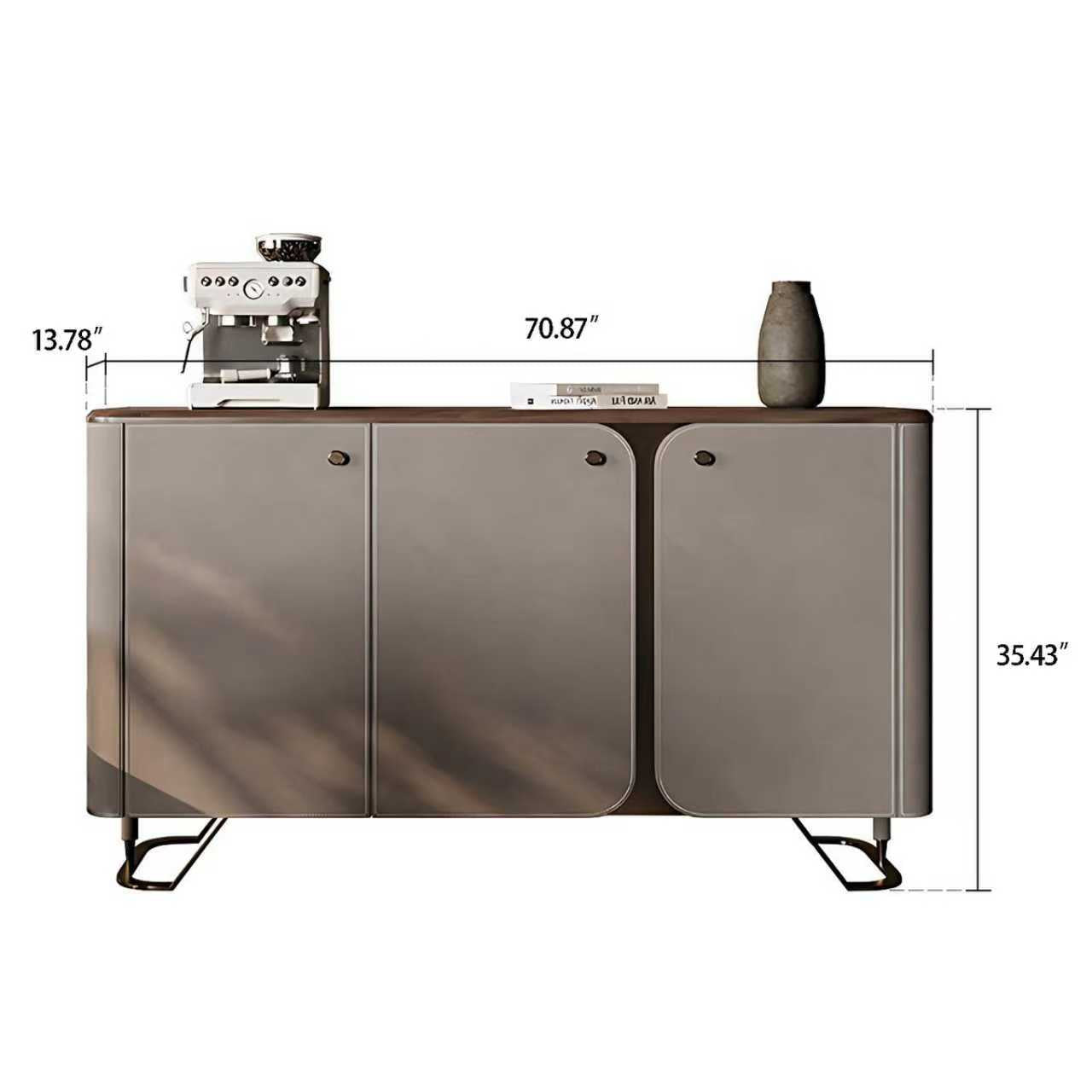 55''-71'' Mid Century Sideboard Cabinet with Walnut Veneer Top and Metal Legs