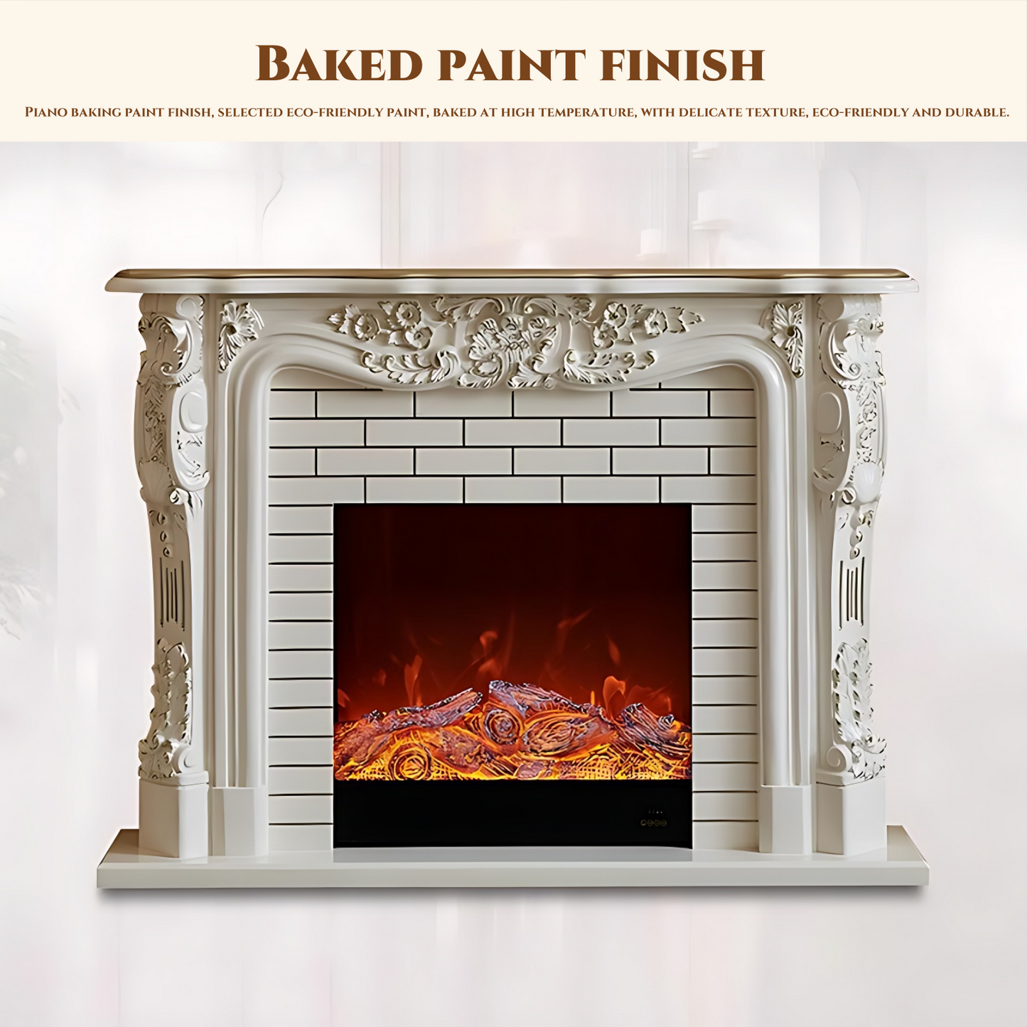 59'' European Style Electric Fireplace with Simulated Flame Effect and Exquisite Carving
