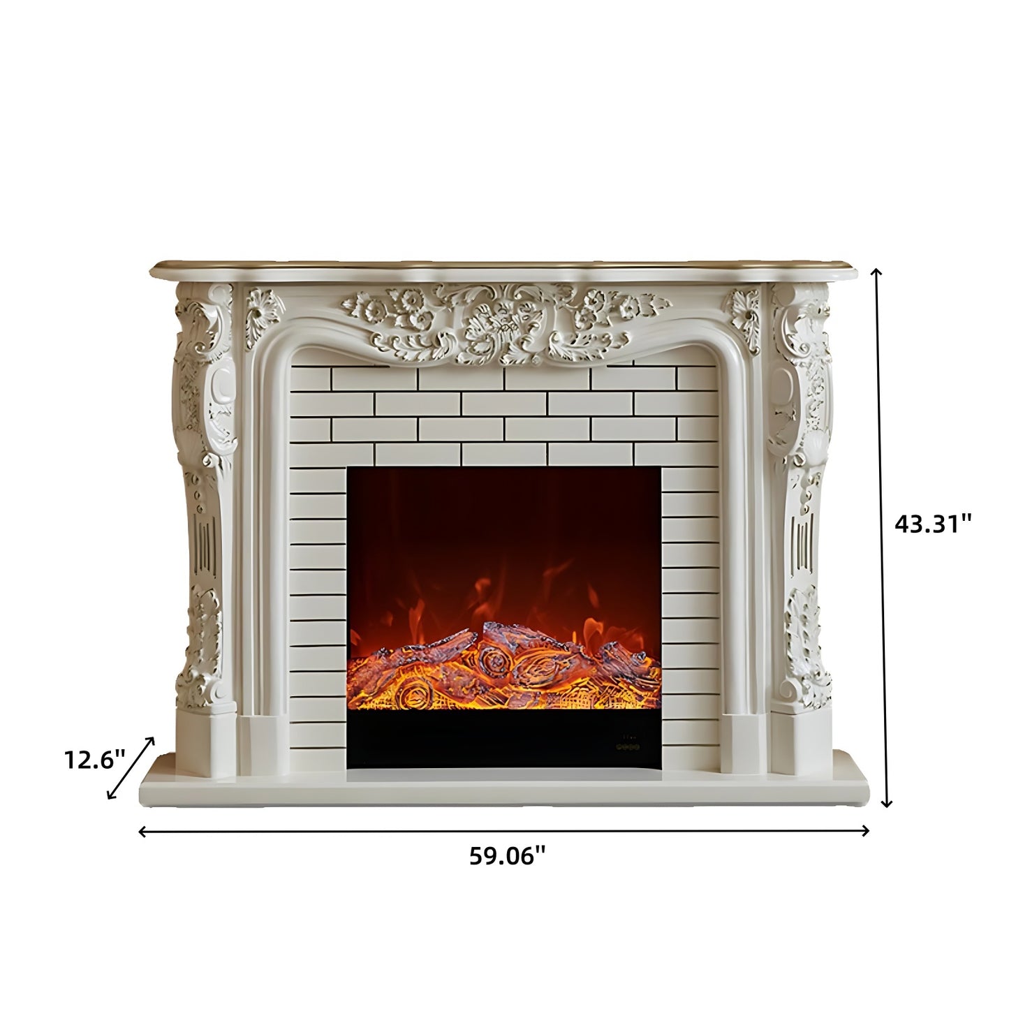 59'' European Style Electric Fireplace with Simulated Flame Effect and Exquisite Carving