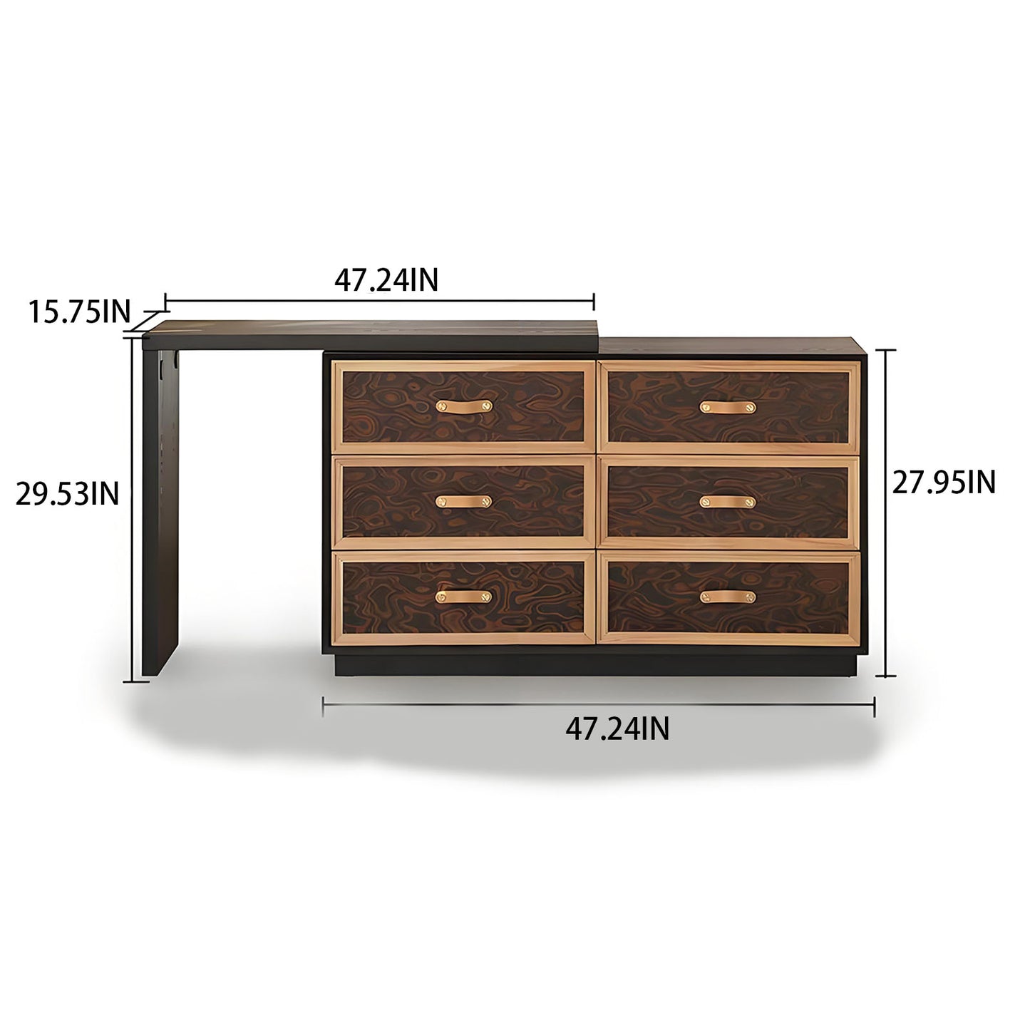 47''Mid Century Vanity Desk with Smart LED Lights Mirror and Stool,Retro