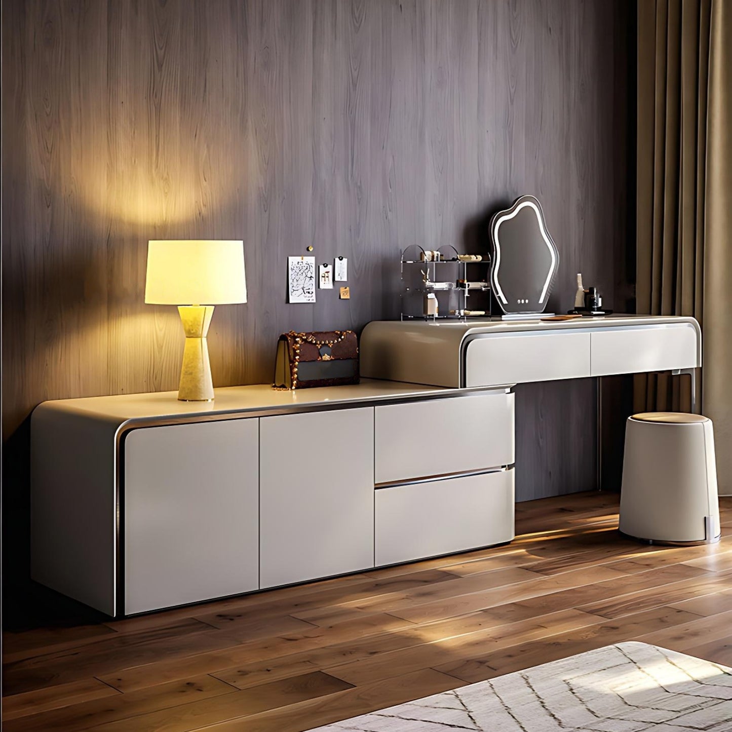 51''&63'' Vanity Set with Smart LED Lights Mirror and Acrylic Leg, Stool and Metal Strip