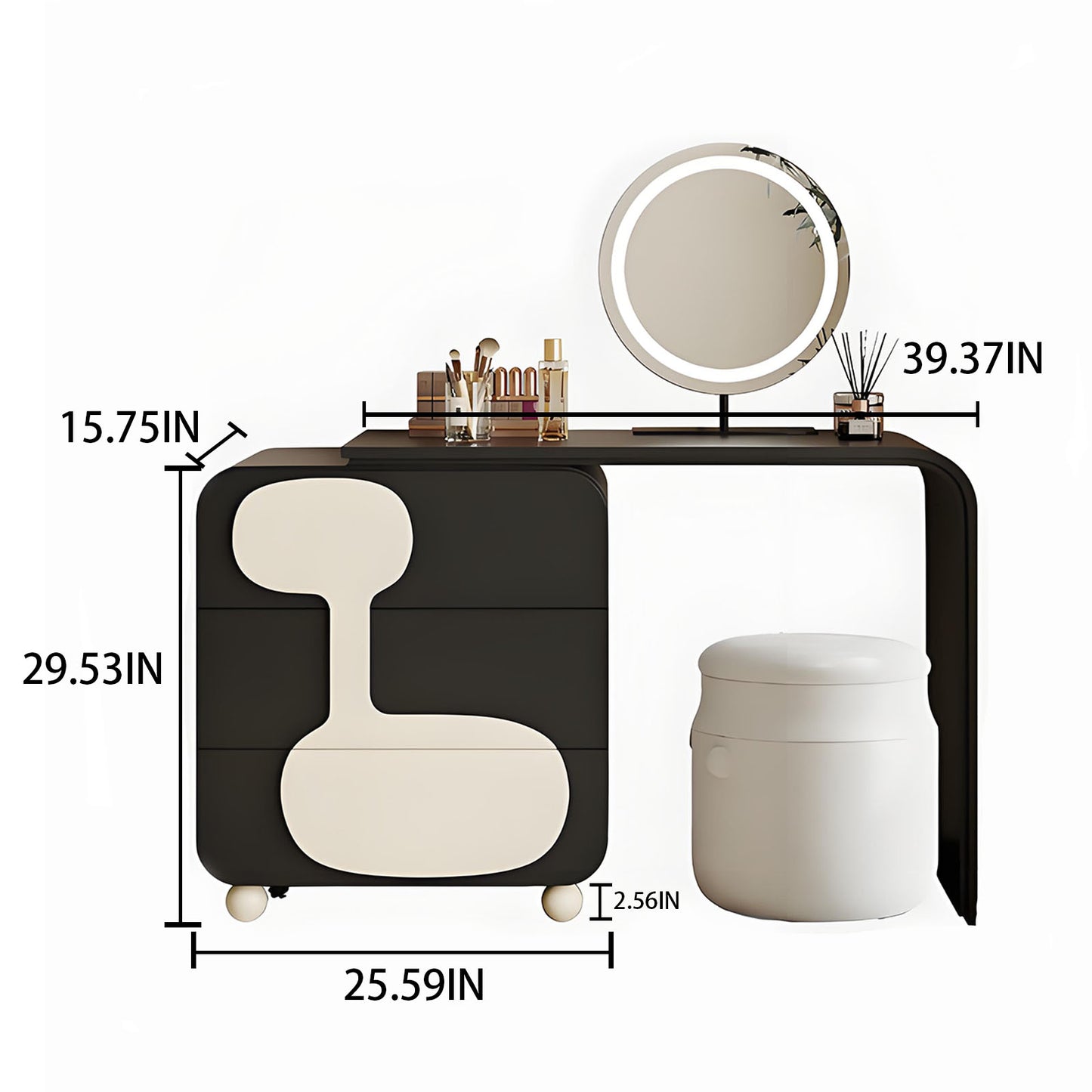 39'' Makeup Vanity Set with Smart LED Light Mirror & Stool,Baking Paint,Solid Wood