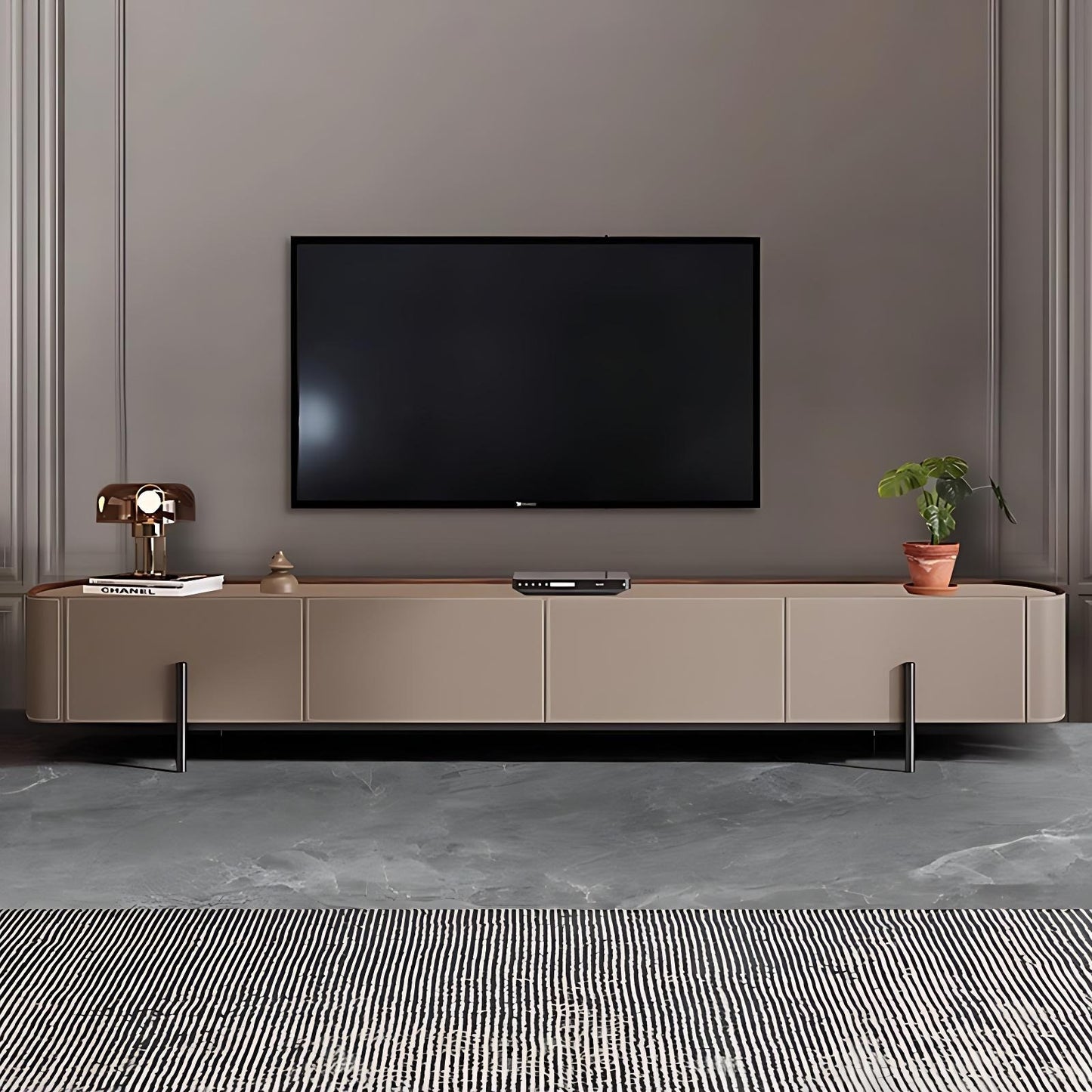 71''-94'' Leather TV Stand with 4 Storage Cabinets,Solid Wood Entertainment Center