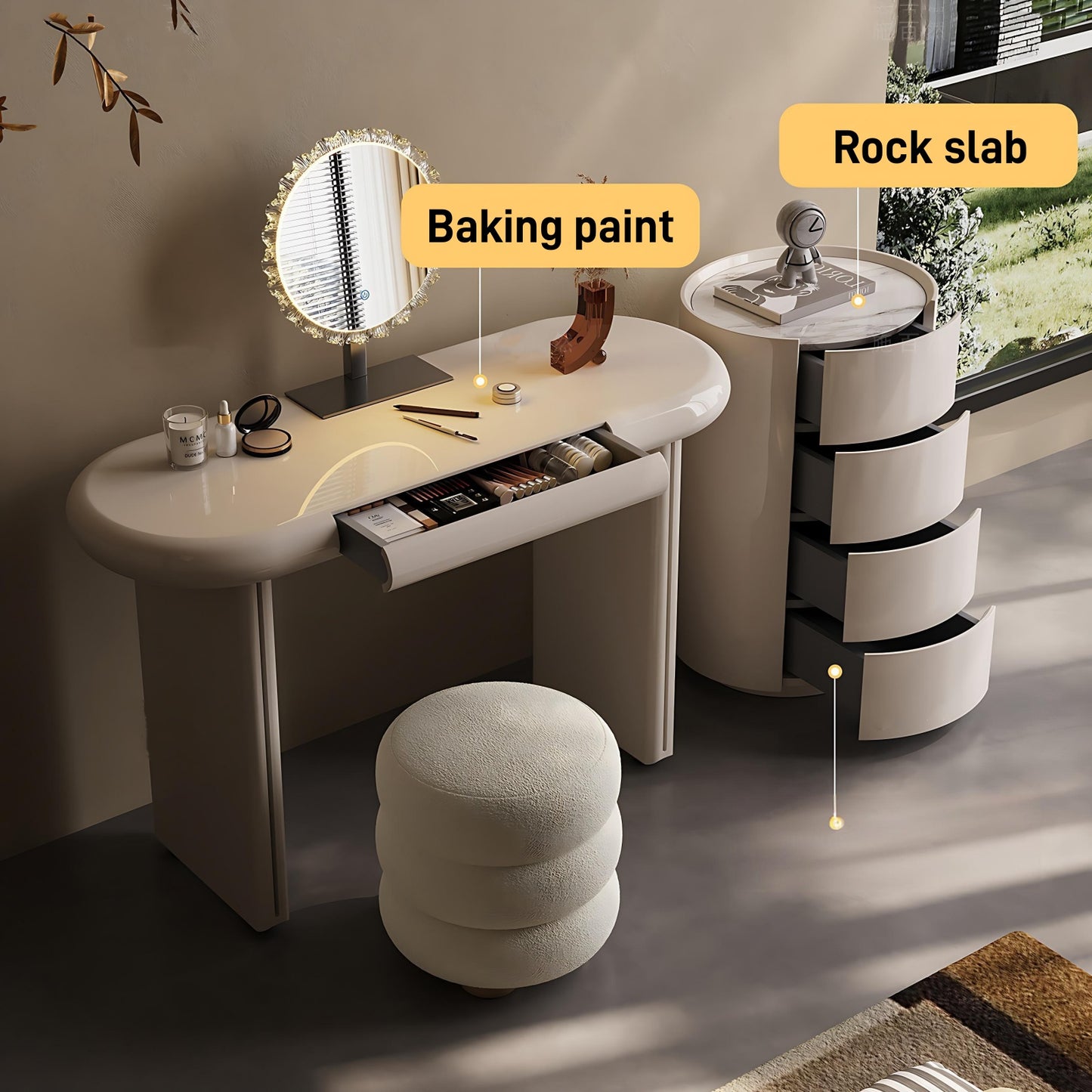 47''Makeup Vanity with Smart LED Mirror and A Round Mobile Cabinet & Stool,Baking Paint