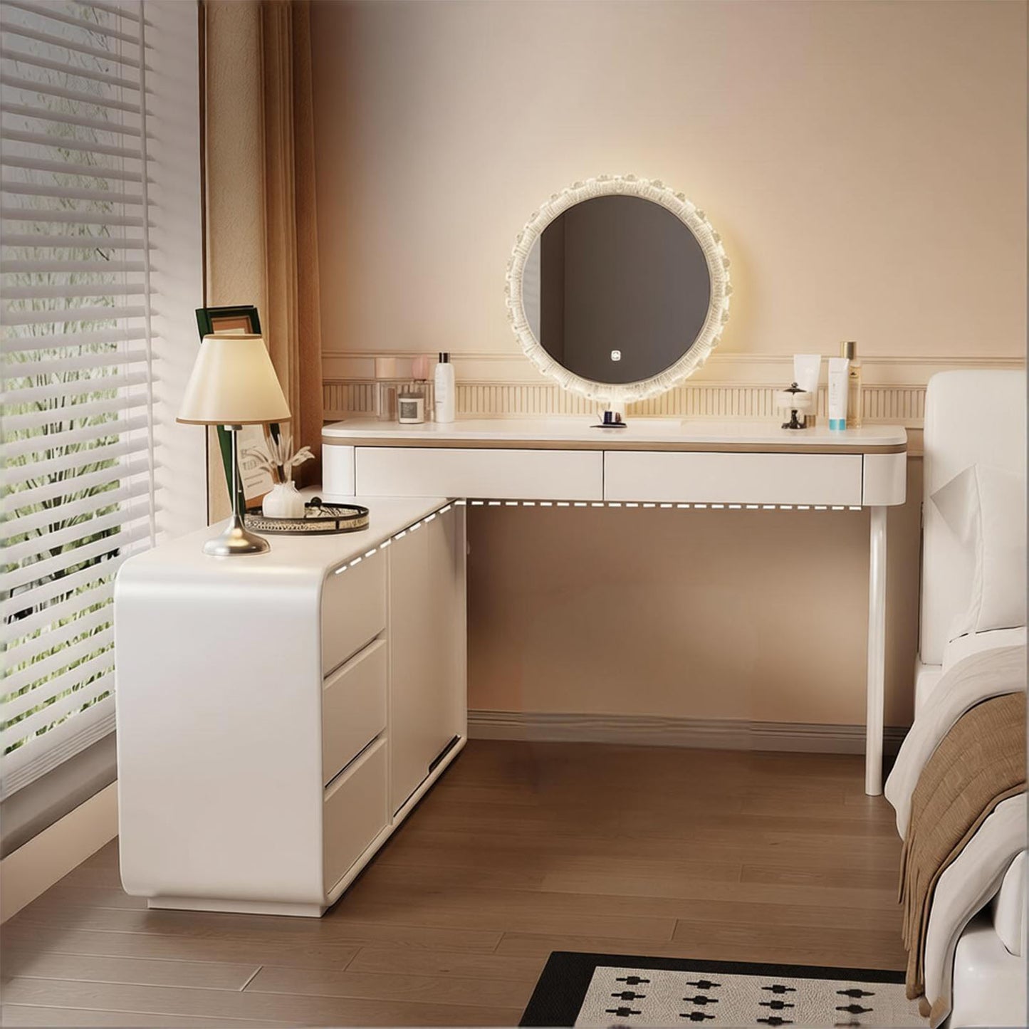 32''-47'' Makeup Vanity with Smart LED Lights Mirror and Stool,Baking Paint