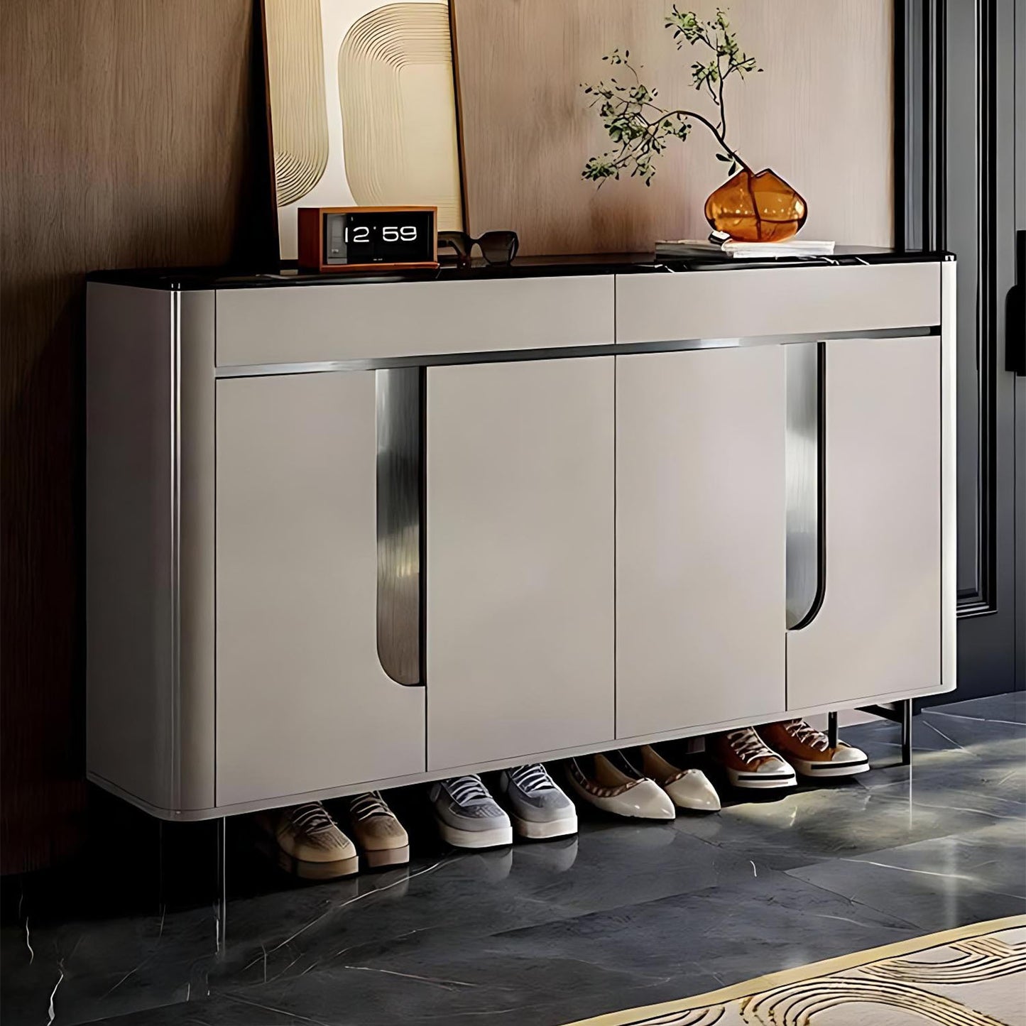 55''-71'' Shoe Cabinet Storage with Marble Countertop,Solid Wood,Baking Paint