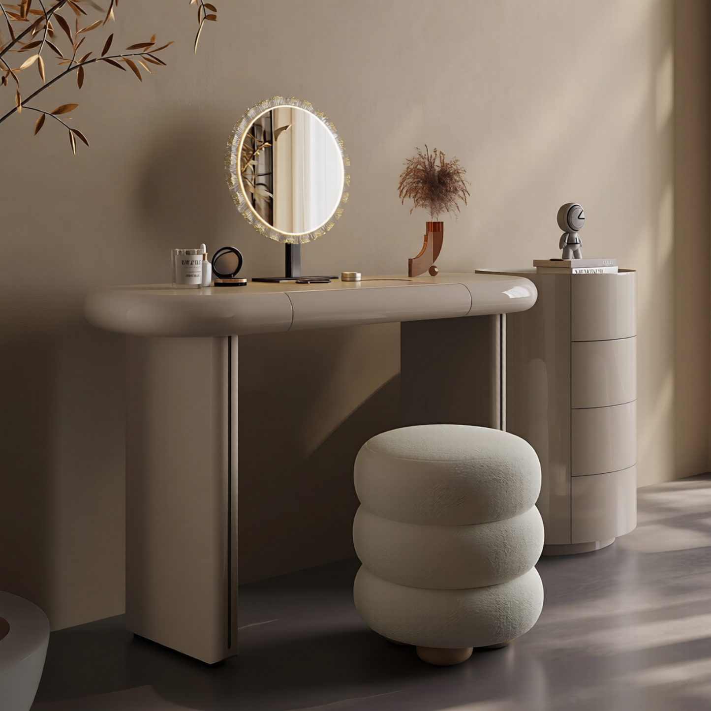 47''Makeup Vanity with Smart LED Mirror and A Round Mobile Cabinet & Stool,Baking Paint
