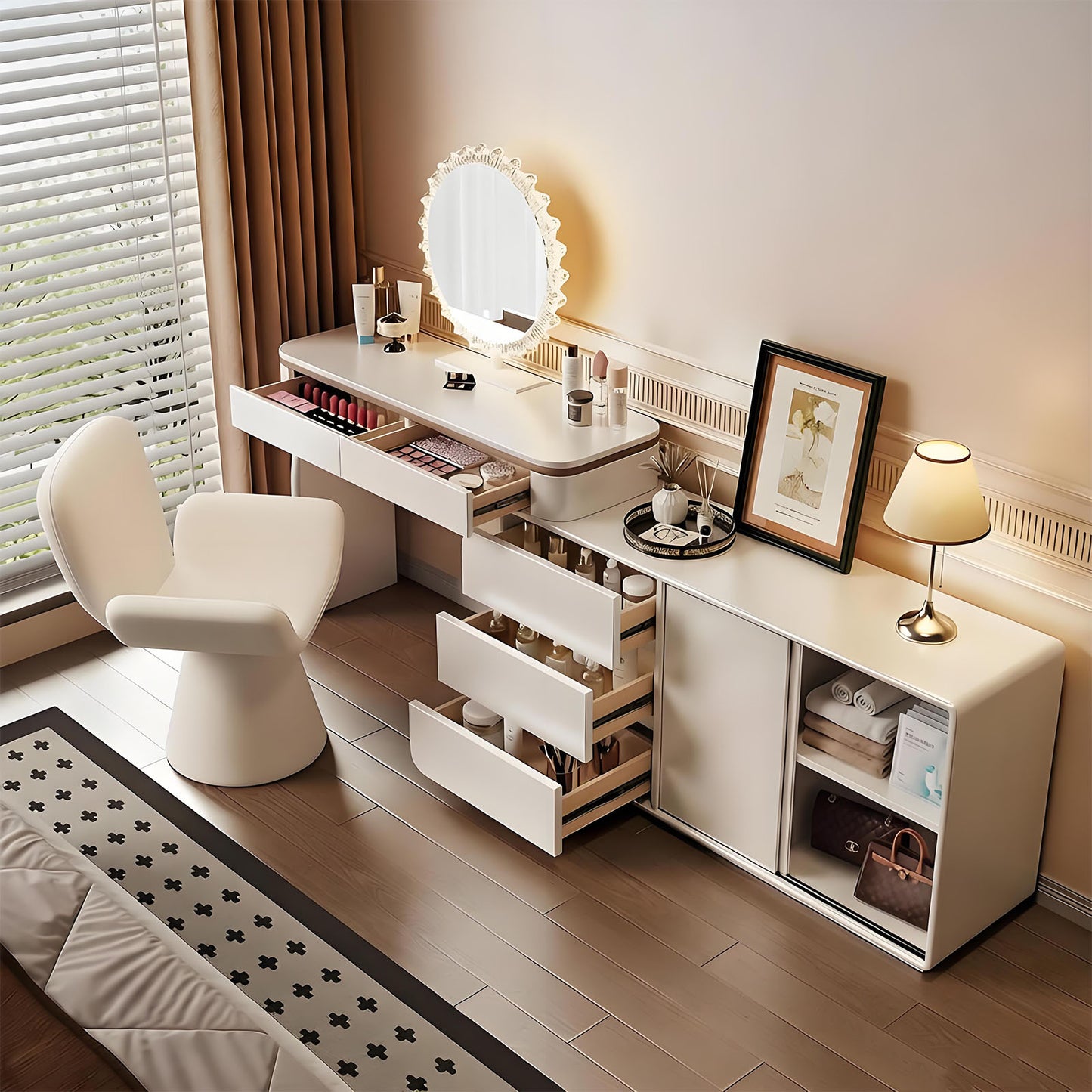 32''-47'' Makeup Vanity with Smart LED Lights Mirror and Stool,Baking Paint